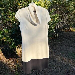 Elegant White and Black Cowl Neck Dress